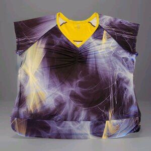 Reebok Tie Dye Top Womens 26/28 Plus Sz Purple Gold Tee Athletic Workout T Shirt